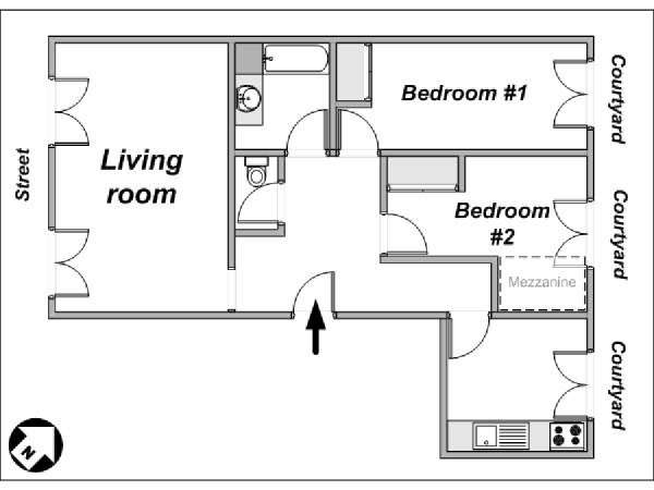 Paris 2 Bedroom accommodation - layout  (PA-884)