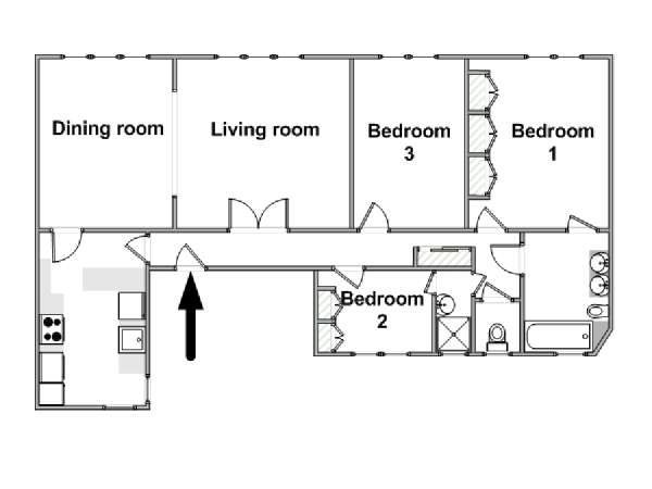 Paris 3 Bedroom accommodation - apartment layout  (PA-902)