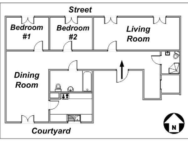 Parigi 2 Camere da letto appartamento casa vacanze - piantina approssimativa dell' appartamento  (PA-906)