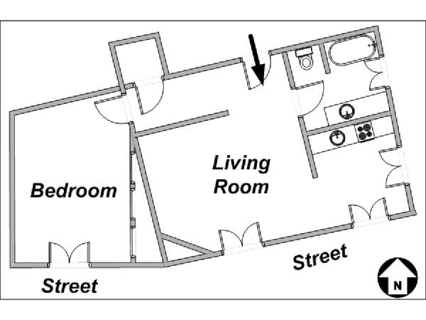 Parigi 1 Camera da letto appartamento - piantina approssimativa dell' appartamento  (PA-920)