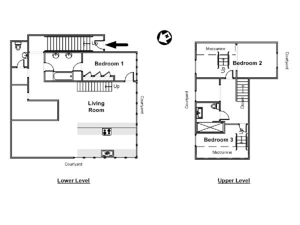 Parigi 3 Camere - Loft - Duplex appartamento casa vacanze - layout 1 (PA-966)