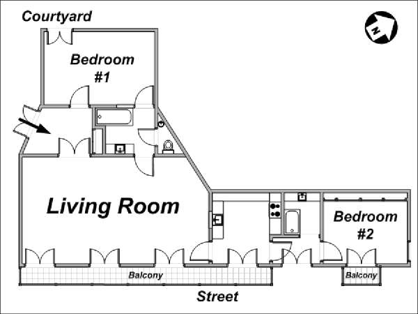 Parigi 2 Camere da letto appartamento casa vacanze - piantina approssimativa dell' appartamento  (PA-973)