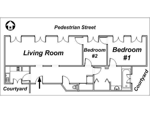 Paris T3 appartements location vacances - plan sch&eacute;matique 