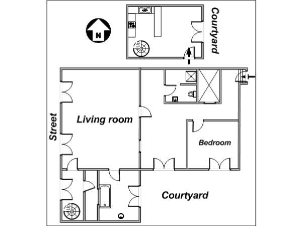 Paris 1 Bedroom - Duplex accommodation - layout  (PA-1075)