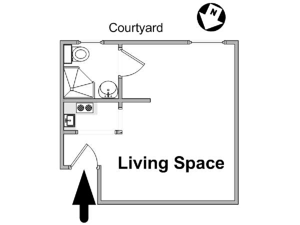Parigi Monolocale appartamento - piantina approssimativa dell' appartamento  (PA-1198)