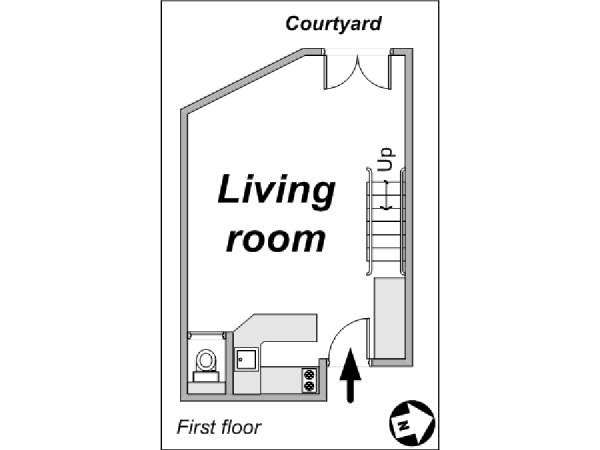 Parigi 1 Camera da letto - Duplex appartamento - piantina approssimativa dell' appartamento 1 (PA-1217)