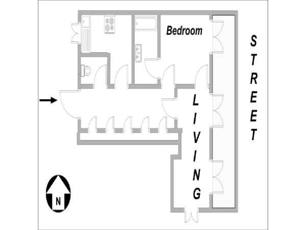 Paris 1 Bedroom accommodation - apartment layout  (PA-1305)