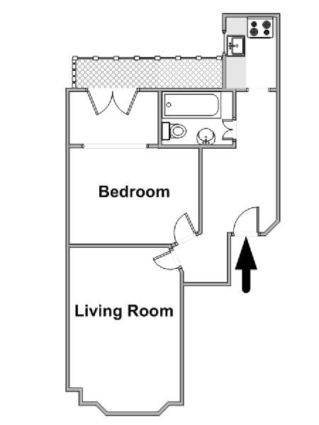 Parigi 1 Camera da letto appartamento - piantina approssimativa dell' appartamento  (PA-1322)