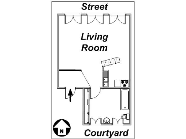 Paris Studio/T1 logements location appartements - plan sch&eacute;matique 