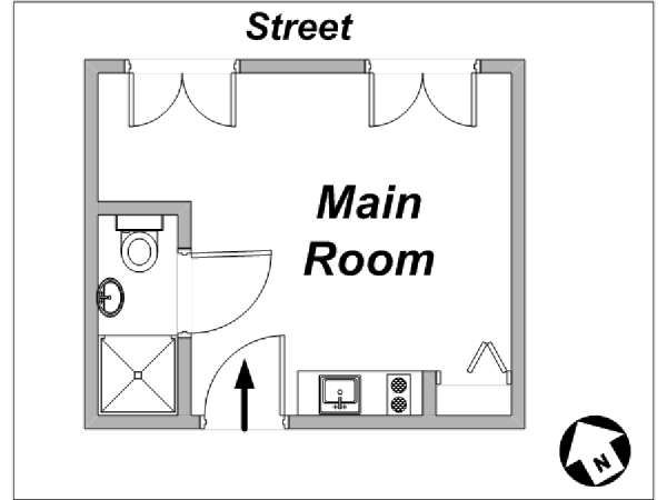 Paris Studio/T1 appartements location vacances - plan sch&eacute;matique 