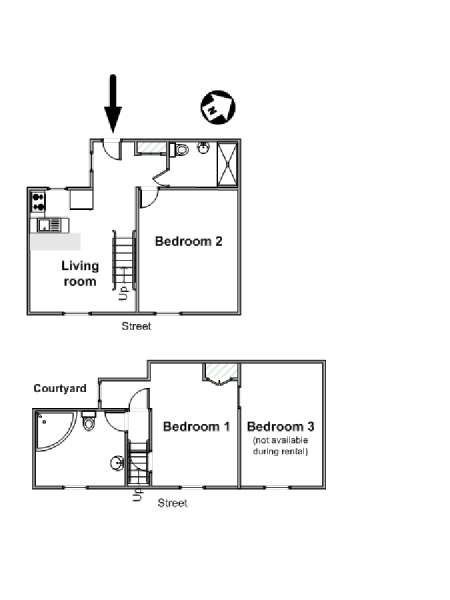Parigi 2 Camere da letto - Duplex appartamento - piantina approssimativa dell' appartamento  (PA-1455)