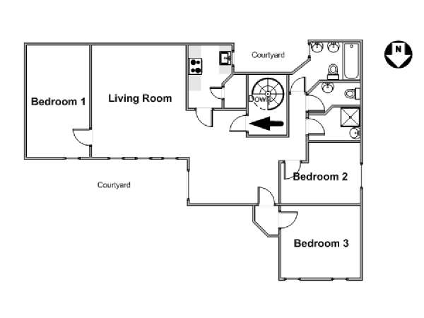 Parigi 3 Camere da letto appartamento casa vacanze - piantina approssimativa dell' appartamento  (PA-1488)