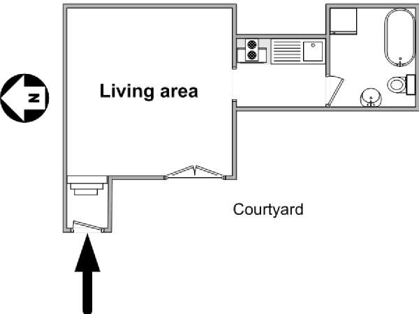 Paris Studio T1 logement location appartement - plan schématique  (PA-1505)
