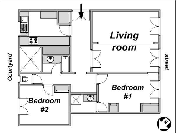 Paris 2 Bedroom accommodation - layout  (PA-1542)