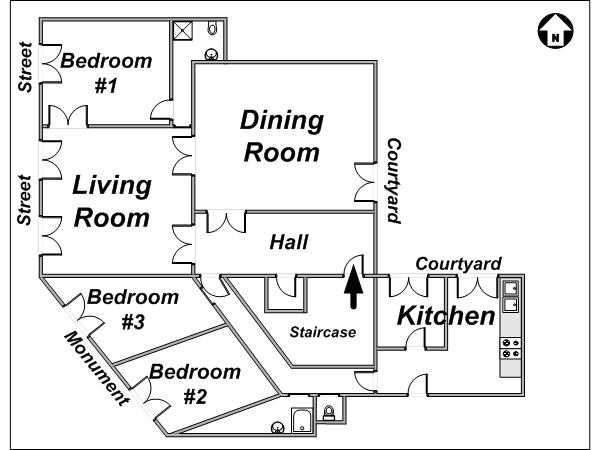 Paris 3 Bedroom apartment - layout  (PA-1620)