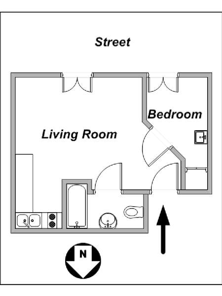 Parigi 1 Camera da letto appartamento - piantina approssimativa dell' appartamento  (PA-1741)