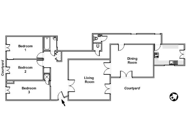 Paris 3 Bedroom apartment - apartment layout  (PA-1889)