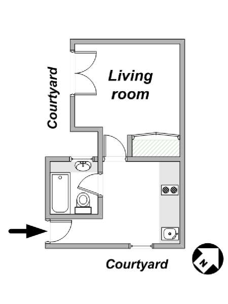 Paris Studio T1 logement location appartement - plan schématique  (PA-1891)