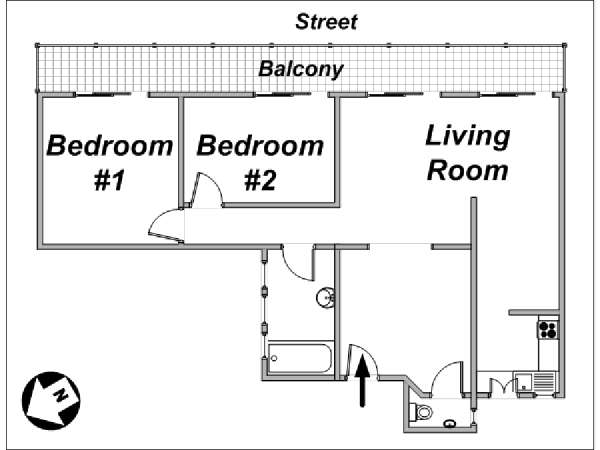 Paris 2 Bedrooms apartment - layout 