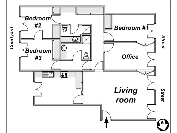 Paris 3 Bedroom apartment - layout  (PA-2015)