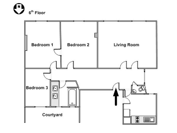 Paris 3 Bedroom apartment - apartment layout  (PA-2112)