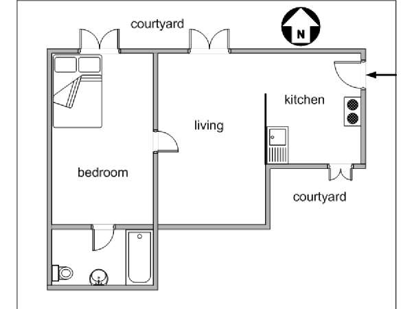 Parigi 1 Camera da letto appartamento - piantina approssimativa dell' appartamento  (PA-2120)