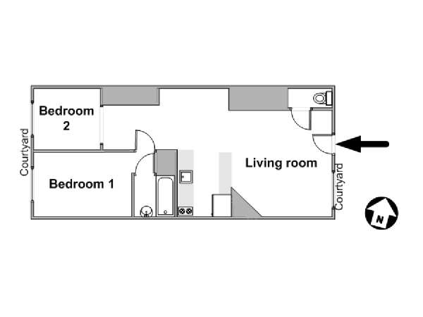 Paris 2 Bedroom accommodation - apartment layout  (PA-2173)