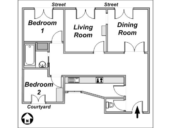 Parigi 2 Camere da letto appartamento - piantina approssimativa dell' appartamento  (PA-2224)