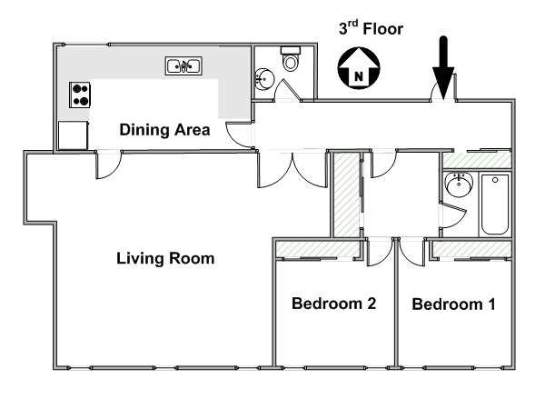 Paris T3 logement location appartement - plan sch&eacute;matique  (PA-2258)