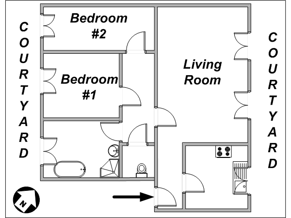 Paris 2 Bedroom accommodation - layout 