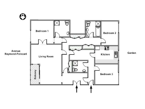 Paris 3 Bedroom apartment - apartment layout  (PA-2423)