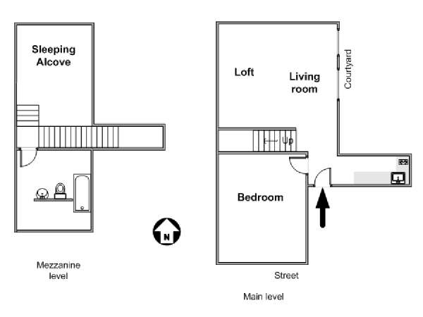 Parigi 1 Camera da letto - Duplex appartamento - piantina approssimativa dell' appartamento  (PA-2430)