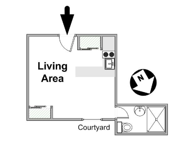 Paris Studio T1 logement location appartement - plan schématique  (PA-2499)