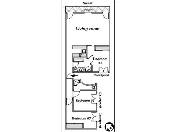 París 3 Dormitorios apartamento - esquema  (PA-2512)