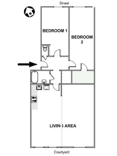 Paris 2 Bedroom accommodation - apartment layout  (PA-2550)