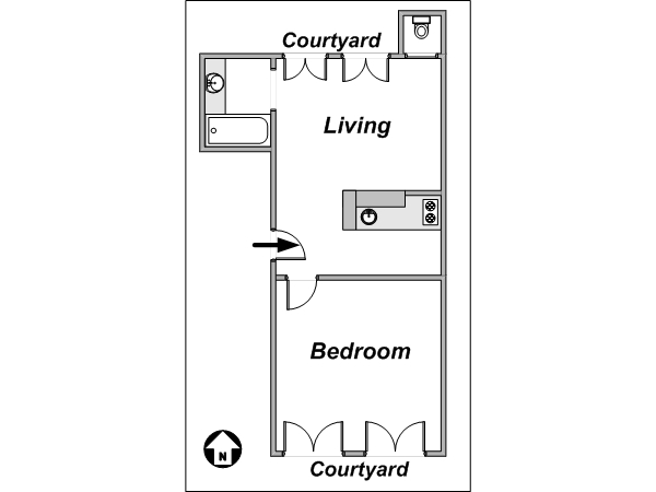 Paris 1 Bedroom accommodation - layout  (PA-2596)