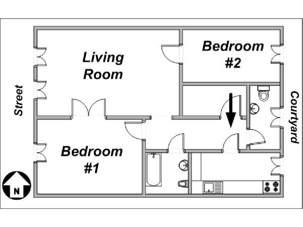 Paris 2 Bedroom apartment - apartment layout  (PA-2597)