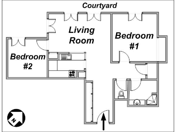 Parigi 2 Camere da letto appartamento - piantina approssimativa dell' appartamento  (PA-2655)