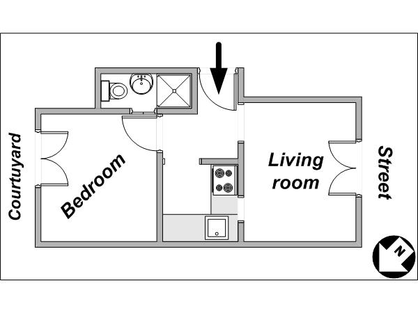 Paris T2 appartement location vacances - plan schématique (PA-2759) Paris T2 appartement location vacances - plan schématique (PA-2759)