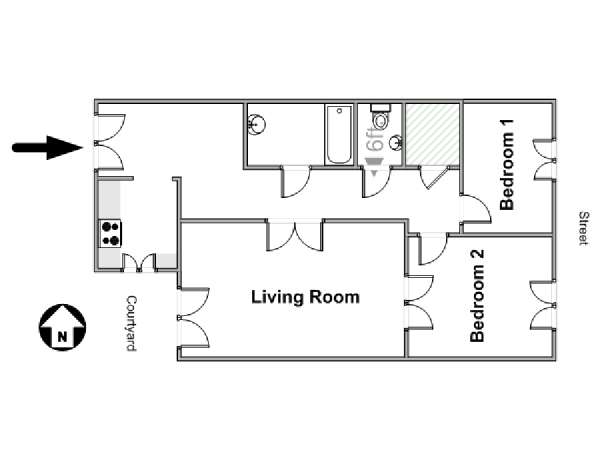 Parigi 2 Camere da letto appartamento - piantina approssimativa dell' appartamento  (PA-2793)