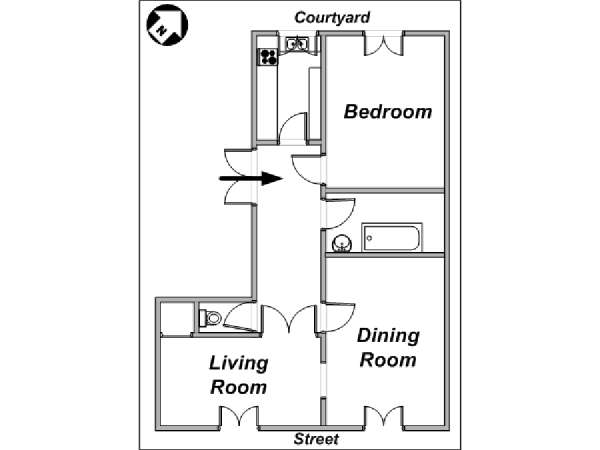 Parigi 1 Camera da letto appartamento - piantina approssimativa dell' appartamento  (PA-2816)