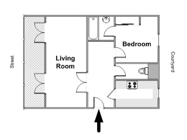 Parigi 1 Camera da letto appartamento - piantina approssimativa dell' appartamento  (PA-2851)