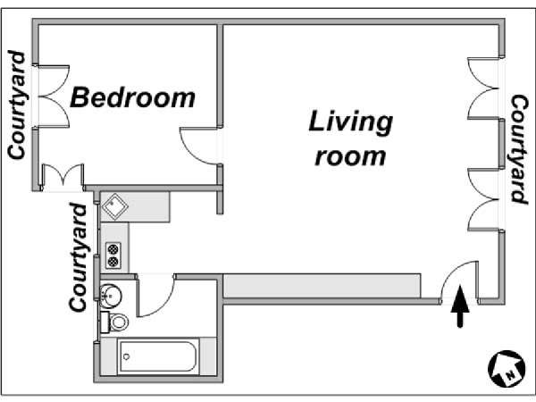 Paris 1 Bedroom accommodation - layout Paris 1 Bedroom accommodation - layout