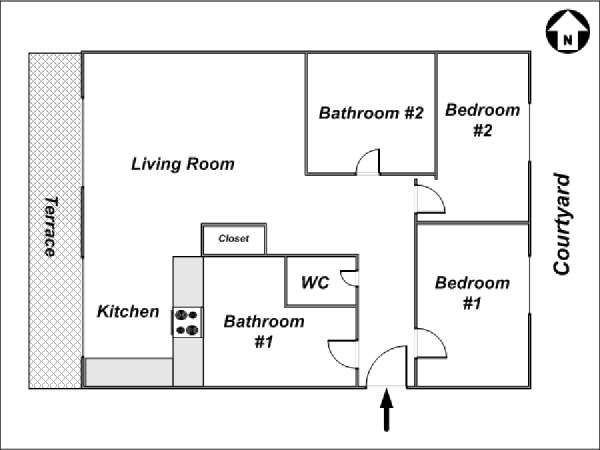 Parigi 2 Camere da letto appartamento casa vacanze - piantina approssimativa dell' appartamento  (PA-2858)