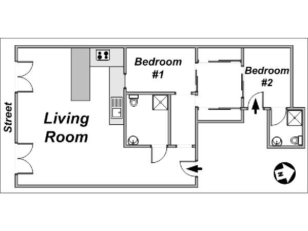 Parigi 2 Camere da letto appartamento - piantina approssimativa dell' appartamento  (PA-2905)
