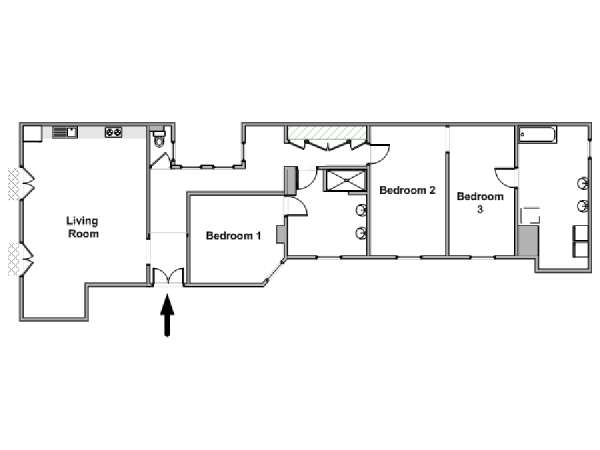 Paris 3 Bedroom apartment - apartment layout  (PA-2912)