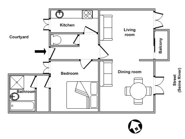 Paris 1 Bedroom accommodation - layout (PA-2923) Paris 1 Bedroom accommodation - layout (PA-2923)