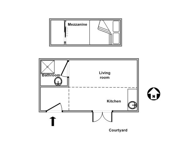 Paris Studio/T1 logements location appartements - plan sch&eacute;matique  (PA-2925)