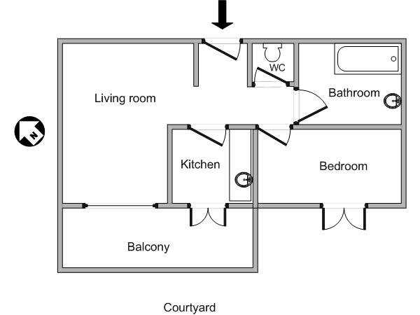 Paris 1 Bedroom accommodation - layout Paris 1 Bedroom accommodation - layout