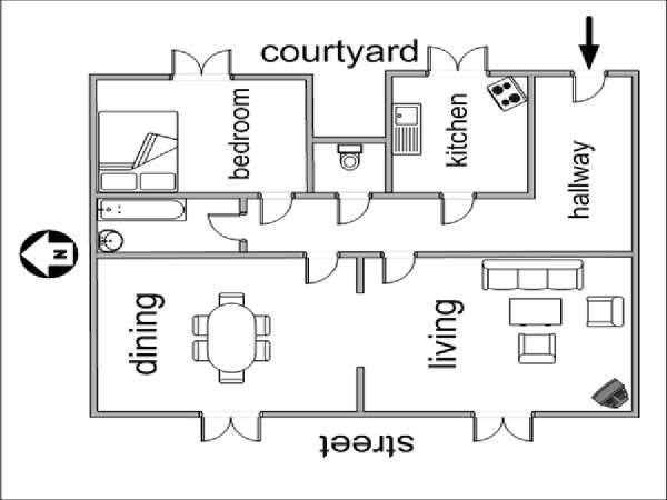 Paris T2 logements location appartements - plan sch&eacute;matique 